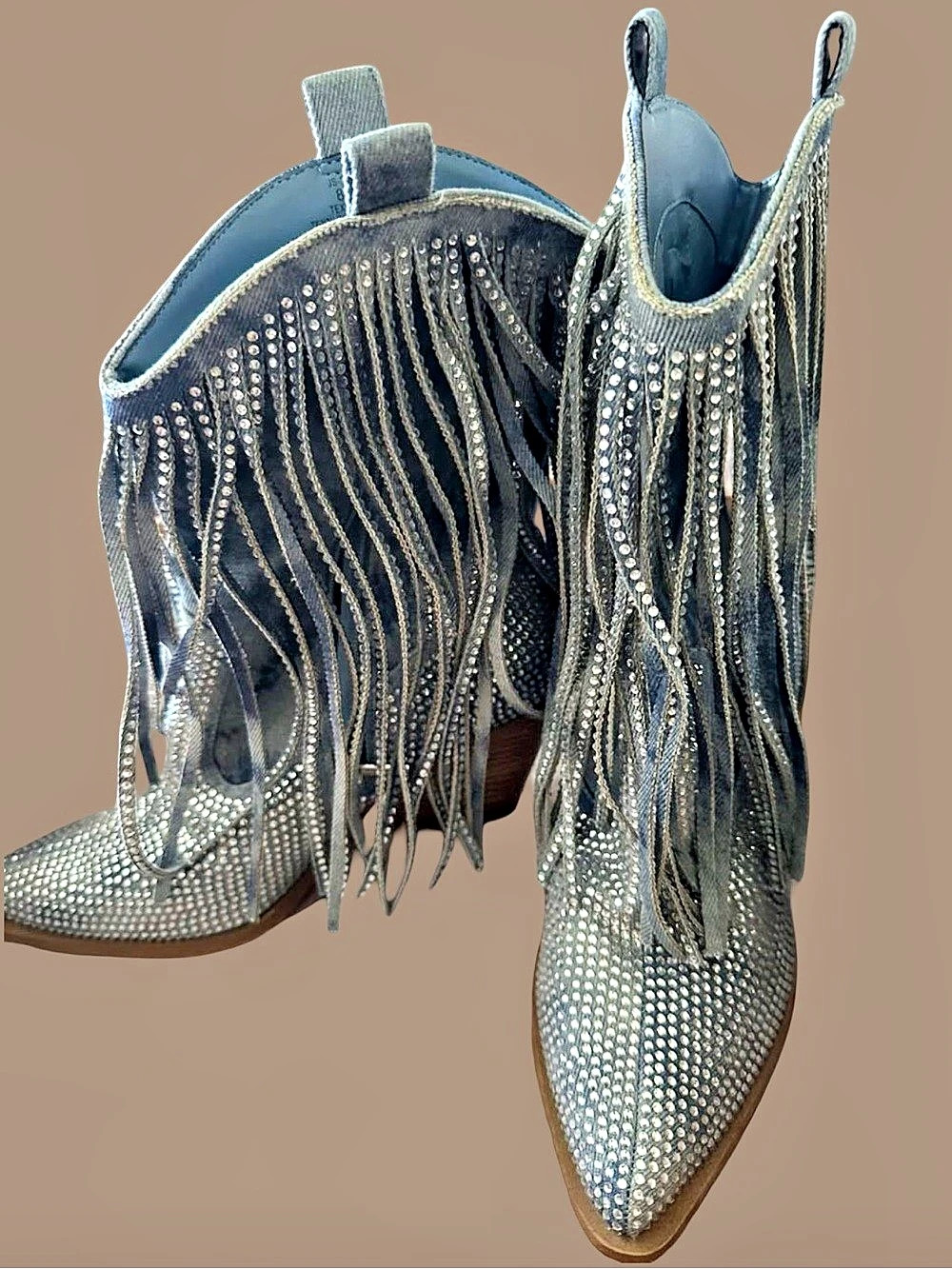 Jessica Simpson  Rhinestone Denim Cowboy Boot Silver